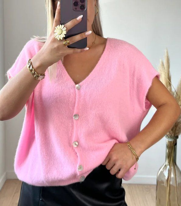Gilet rose doux oversize, taille unique 36/46