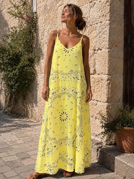 Robe longue a bretelles bandana