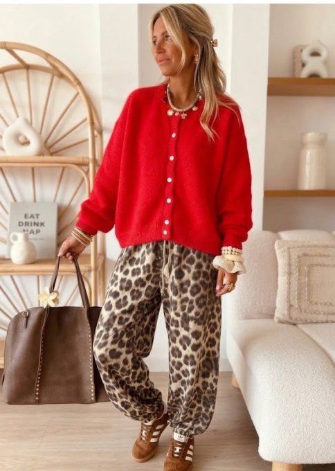 Gilet rouge cosy tendance avec vraie laine
